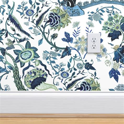 Peel And Stick Removable Wallpaper Chinoiserie Blue Chinese Blue Floral