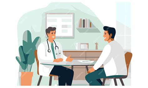 Premium Vector The Patient And The Doctor Are Talking In The Office Health And Medicine