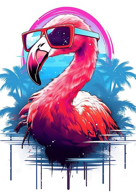 Premium Ai Image Bright Neon Pink Flamingo With Palm Trees