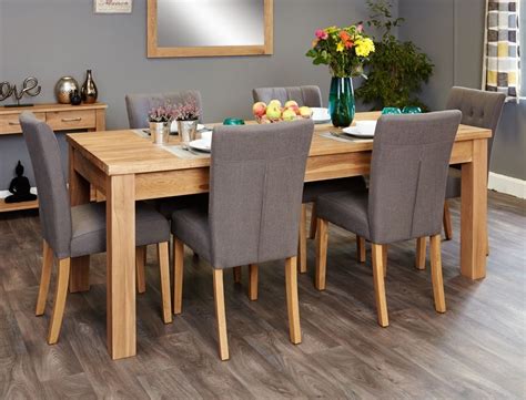 Finance from £23.92 a month. Baumhaus Mobel Oak Extending Dining Table and 6 Grey ...