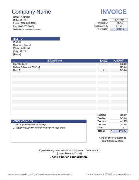 Free Invoice Template For Excel