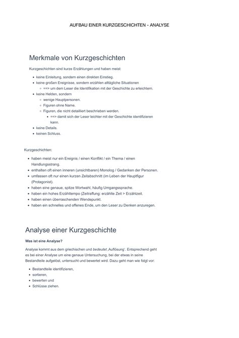 Pdf Aufbau Einer Kurzgeschichten Analyse German Language Aufbau Einer Kurzgeschichten