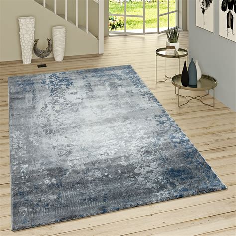 80% polyester, blau, 20% polyamid. Kurzflor Teppich Modern Orientalisches Muster Vintage ...