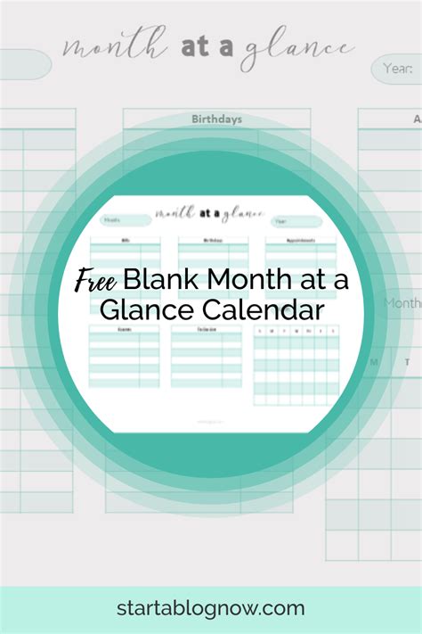 Free Blank Month At A Glance Calendar Printable Calendar Printable