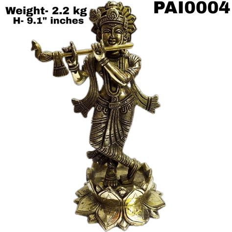 Brass Krishna Statue With Flute For Worship Size 91 Inches At Rs