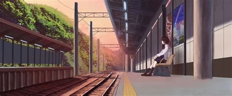 Anime Anime Girls Train Station Hd Wallpaper