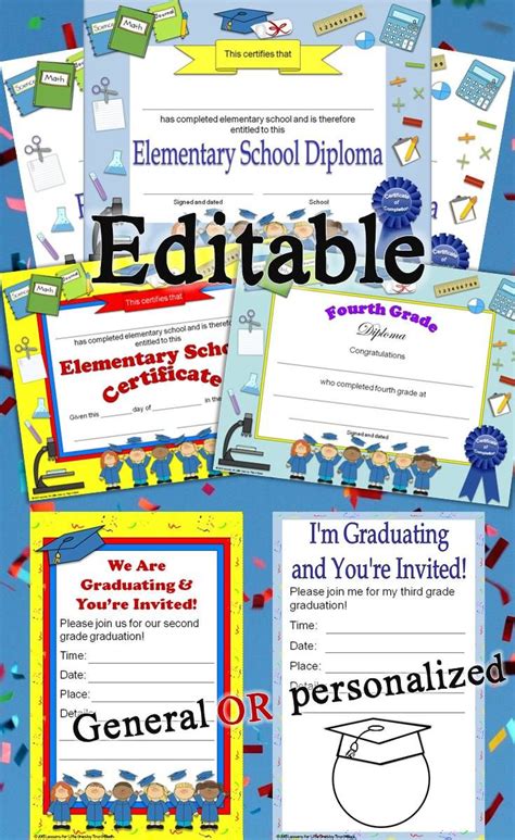 Editable Grade Level Diplomas And Certificates Elementary School