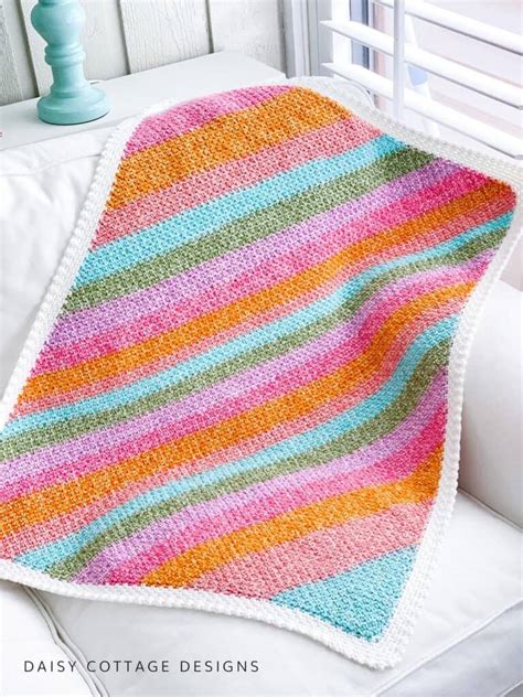 Rainbow Moss Stitch Crochet Blanket Daisy Cottage Designs