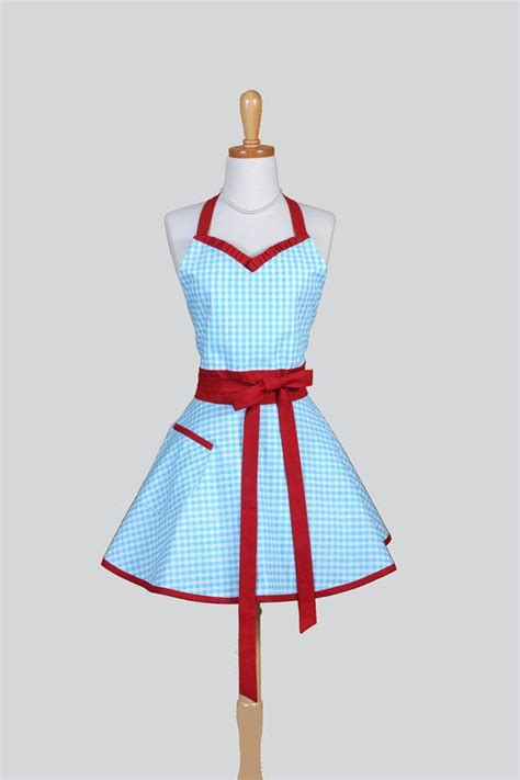 Sweetheart Retro Womans Apron Sexy Kitchen Cooking Apron In Wizard Of Oz Blue And White