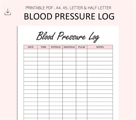 Blood Pressure Tracker Printable Blood Pressure Log Health 45 Off