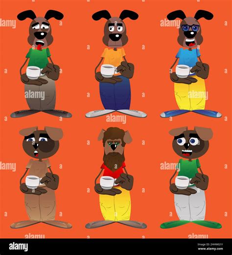 Funny Cartoon Dog Holding A Cup Of Coffee Vector Illustration Stock
