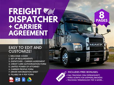 Freight Dispatcher and Carrier Agreement Plus Welcome Packet Template