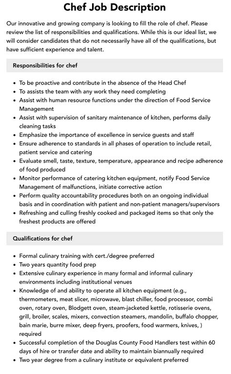 chef job description velvet jobs