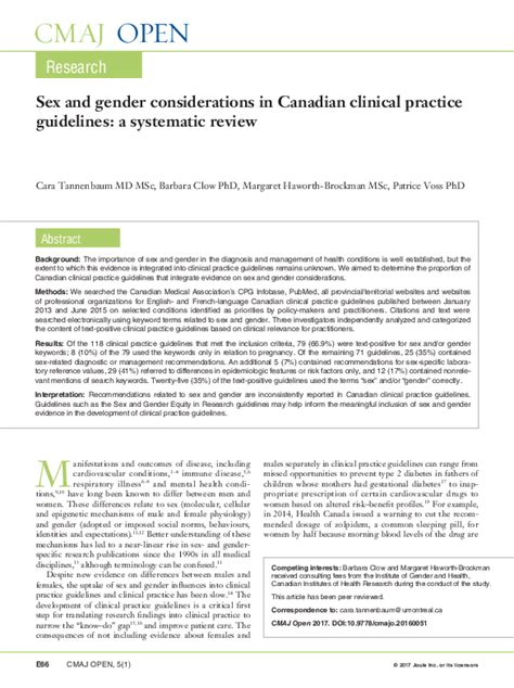 Pdf Sex And Gender Considerations In Canadian Clinical Practice Guidelines A Systematic