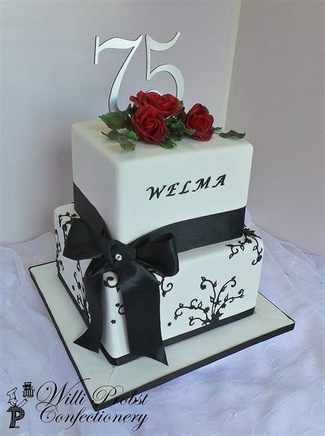 Express your feelings for your near and dear ones through exciting and endearing online personalized gifts. Black, white & red themed 75th birthday cake | 75 birthday ...