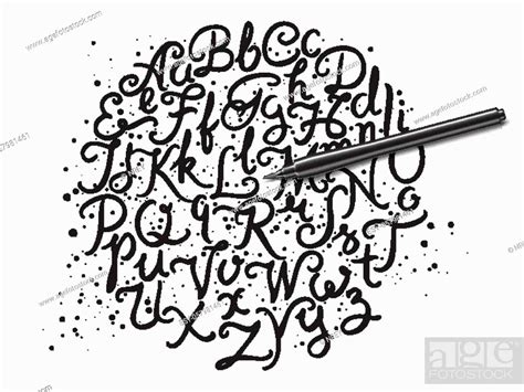 Hand Drawn Brushpen Alphabet Letters Handwritten Script Font Stock