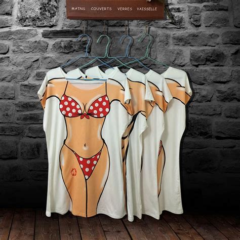 Modal Summer Tshirt Women Funny Sexy Bikini Print Cover Up Night Club Party Beach T Shirt Top O