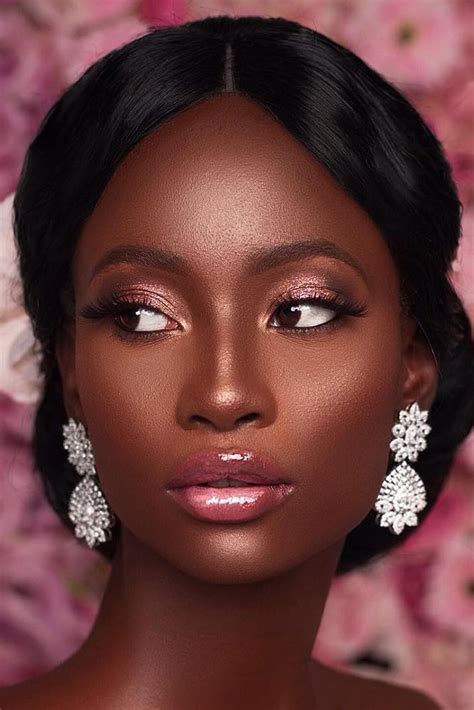 Black Bride Makeup Elegant Pink Shimmer Tones Natural Lips Bronze Skin Iamdodos Black Bridal