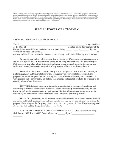 2021 Military Power Of Attorney Form Fillable Printable Pdf And Forms