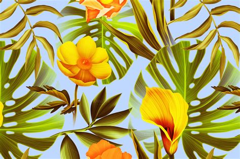 Saison neuheiten, alle größen, alle farben, jetzt kaufen! Palm leaves & tropical flowers ~ Patterns on Creative Market