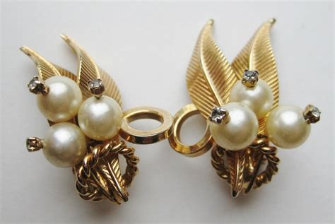 Vintage 40s Earrings Kramer Gold Faux Pearl Rhinestone Clip Etsy