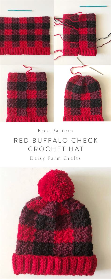 This unisex buffalo plaid hat is knit in the round from brim to crown. Daisy Farm Crafts | Crochet hats, Crochet hats free ...