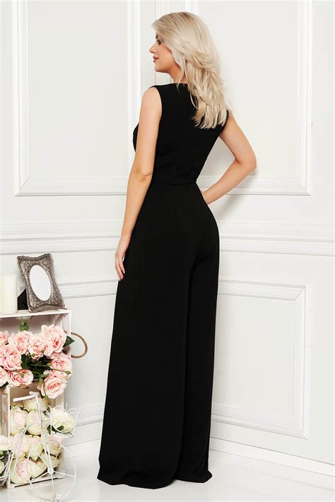 Black Elegant Sleeveless Jumpsuit Flaring Cut Nonelastic Fabric