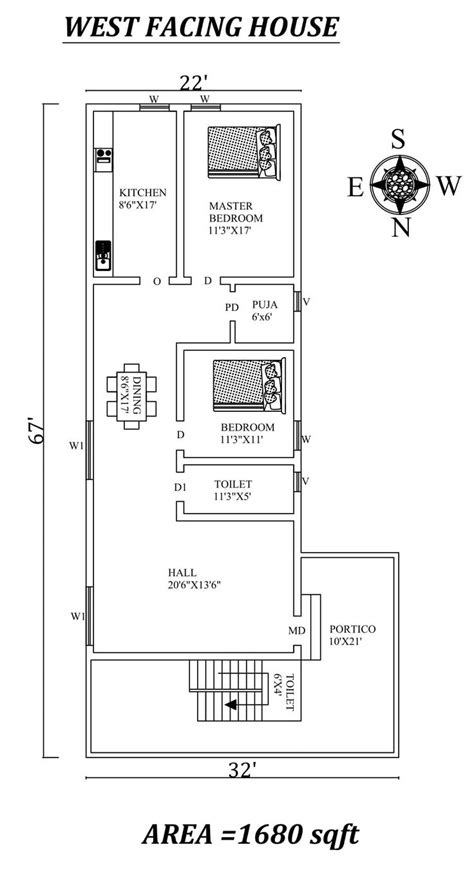 22x67 Marvelous 2bhk West Facing House Plan As Per Vastu Shastra