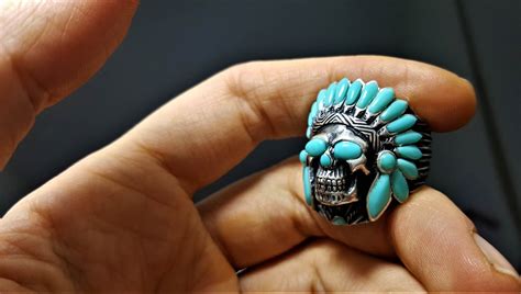 Sterling Silver Skull American Indian Tribal Chief Warrior Natural