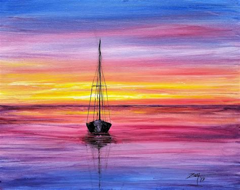 Acrylic Sunrise At Sea Zanart
