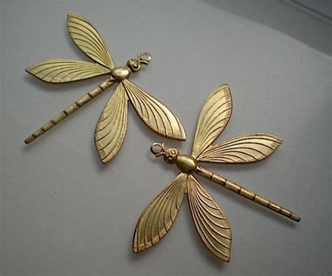 4 Extra Large Brass Dragonfly Charms Etsy