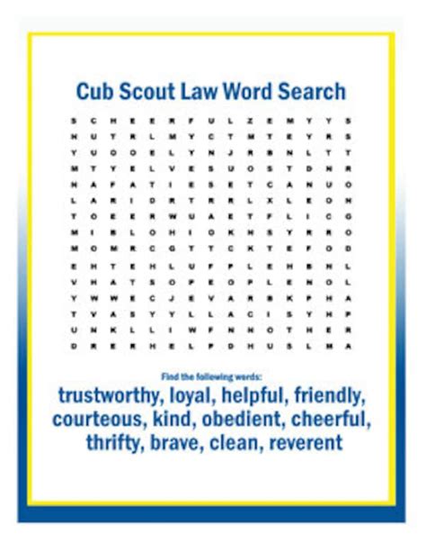 Cub Scout Word Search Printable Word Search Printable