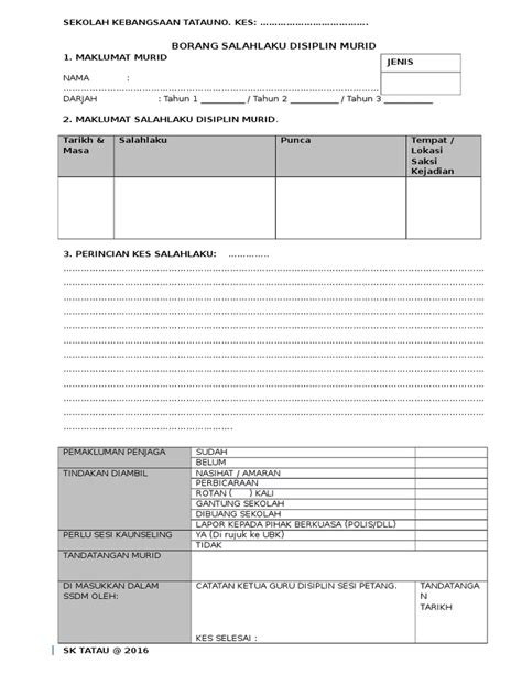 (jika lebih dari seorang, gunakan borang berasingan). Borang Salahlaku Disiplin Murid 2017