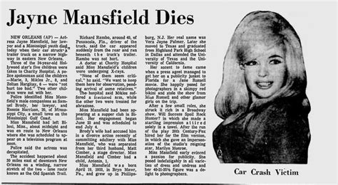 How Old Was Jayne Mansfield When She Died And What Did She Die Of