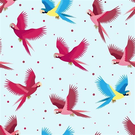Seamless Tropical Pattern With Colorful Parrot And Dot Vector Summer