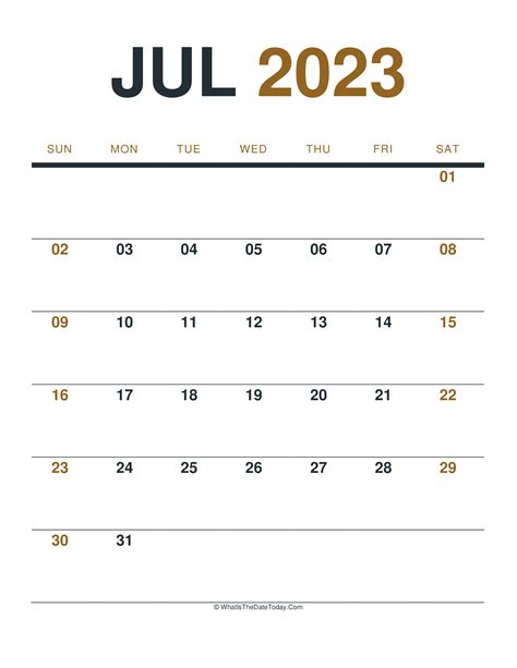 July 2023 Printable Calendar Portrait Layout Whatisthedatetodaycom