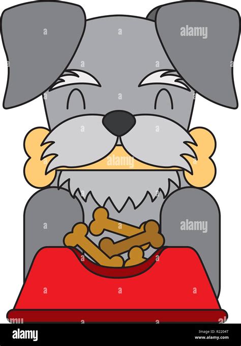 Dog Biting Bone And Bowl Food Vector Illustration Stock Vector Image