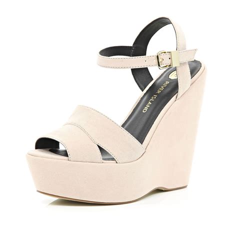 River Island Light Pink Wedge Sandals In Pink Lyst