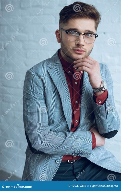 Attractive Bearded Man Wearing Suit And Glasses In Front Of Stock Image Image Of Person White