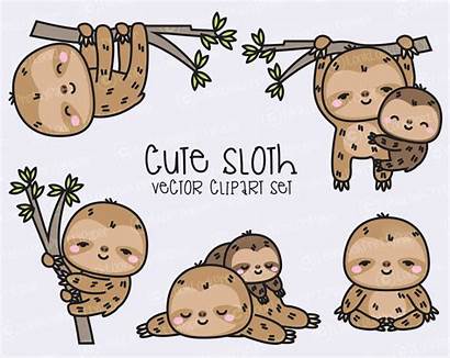 Sloth Clipart Kawaii Vector Sloths Premium Drawings