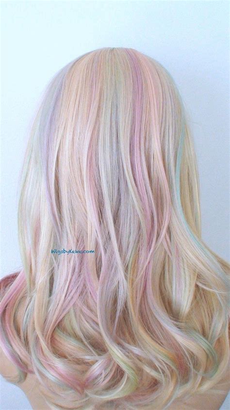 Pastel Rainbow Wig 20 Wavy Hair Side Bangs Wig Heat Etsy In 2022
