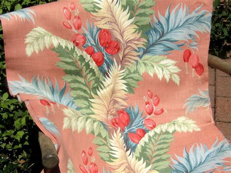 Fabric by the Yard 1950s Fabric BARKCLOTH Floral Fabric Cotton Fabric Vintage Fabric Tropical ...