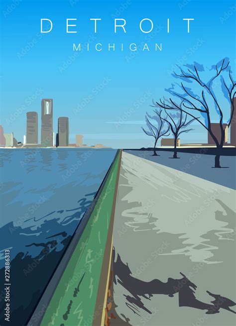 Detroit Modern Vector Poster Detroit Michigan Landscape Illustration
