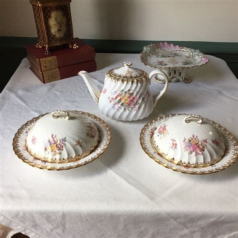Antique English Tea Set For 7 Pompadour Pink With Gilt Etsy Antique