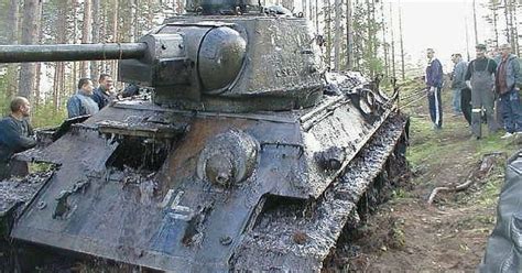 Ww2 Era T 34 Tank With German Markings Pulled From Bog After 60 Years