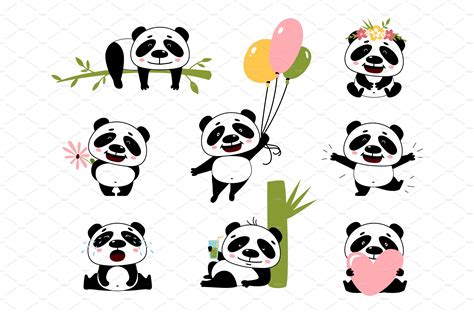 Cartoon Panda Characters Pandas Background Graphics ~ Creative Market