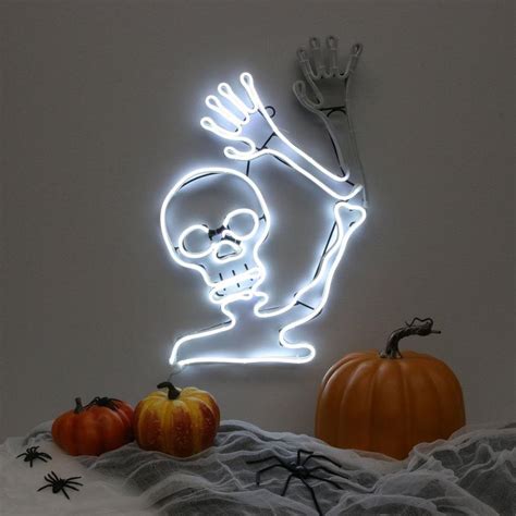 Light Up Neon Skeleton Sign 18in Halloween Decoration Party City