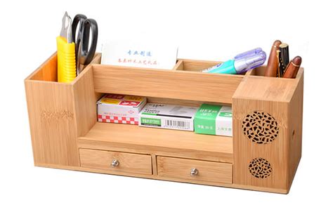 Pen storage box home office desktop organizer wooden pencil holder with drawer. Wooden Struction Multi-function Desk Stationery Organizer ...