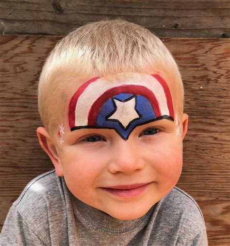 Captain America Face Paint Shield Design On Kid Superhero Face