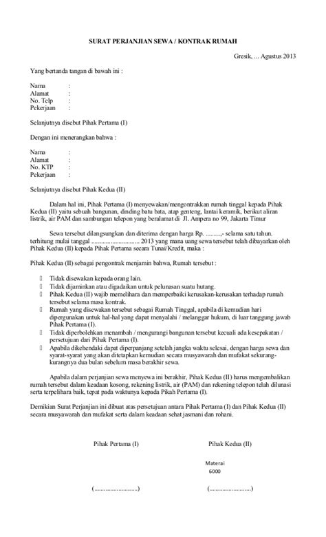 Surat ini sebagai bukti bahwa telah disetujui kontrak rumah antara pemilik dengan penyewa. Contoh Surat Pernyataan Sewa Rumah - Tips Motivasi